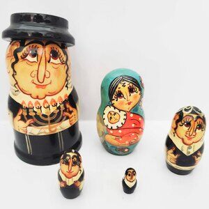 Judaica with Menorah Jewish Family Nesting Doll 5 Dolls